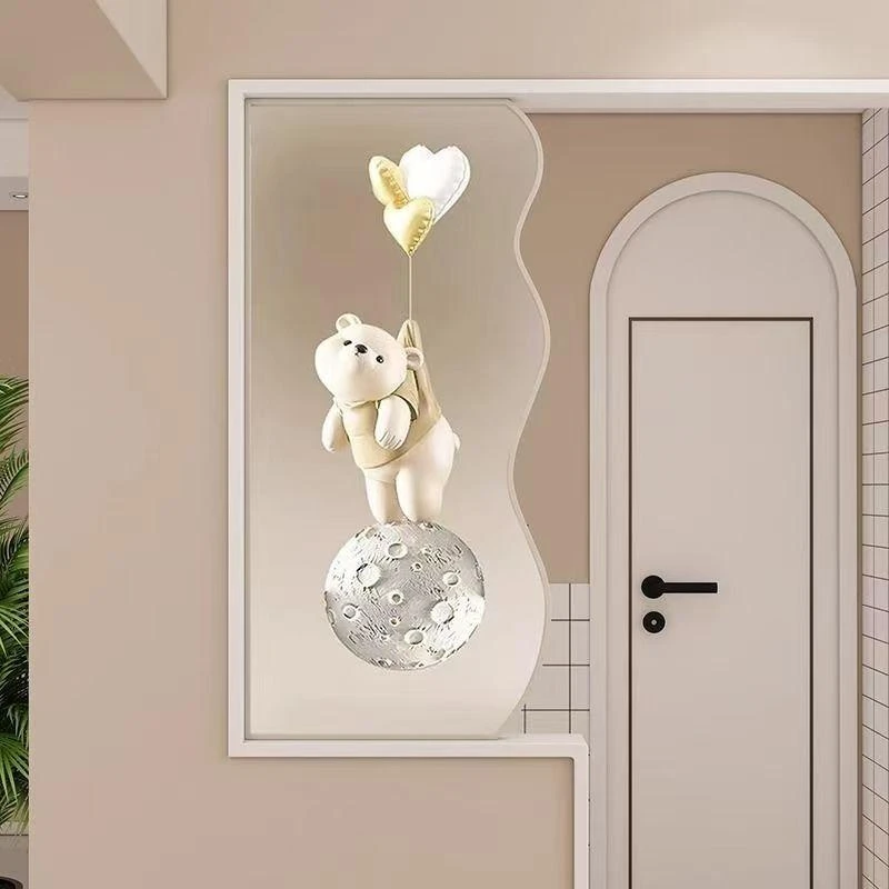 北欧简约壁画卡通暴力熊长虹玻璃屏风卧室玄关卫生间隔断半墙装饰