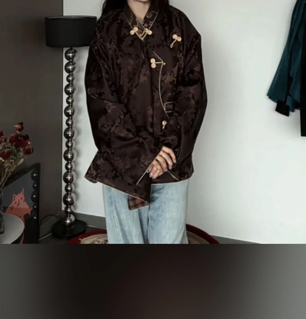 长袖夏季秋季薄款中长款短外套双面风衣印花唐装中式复古重工