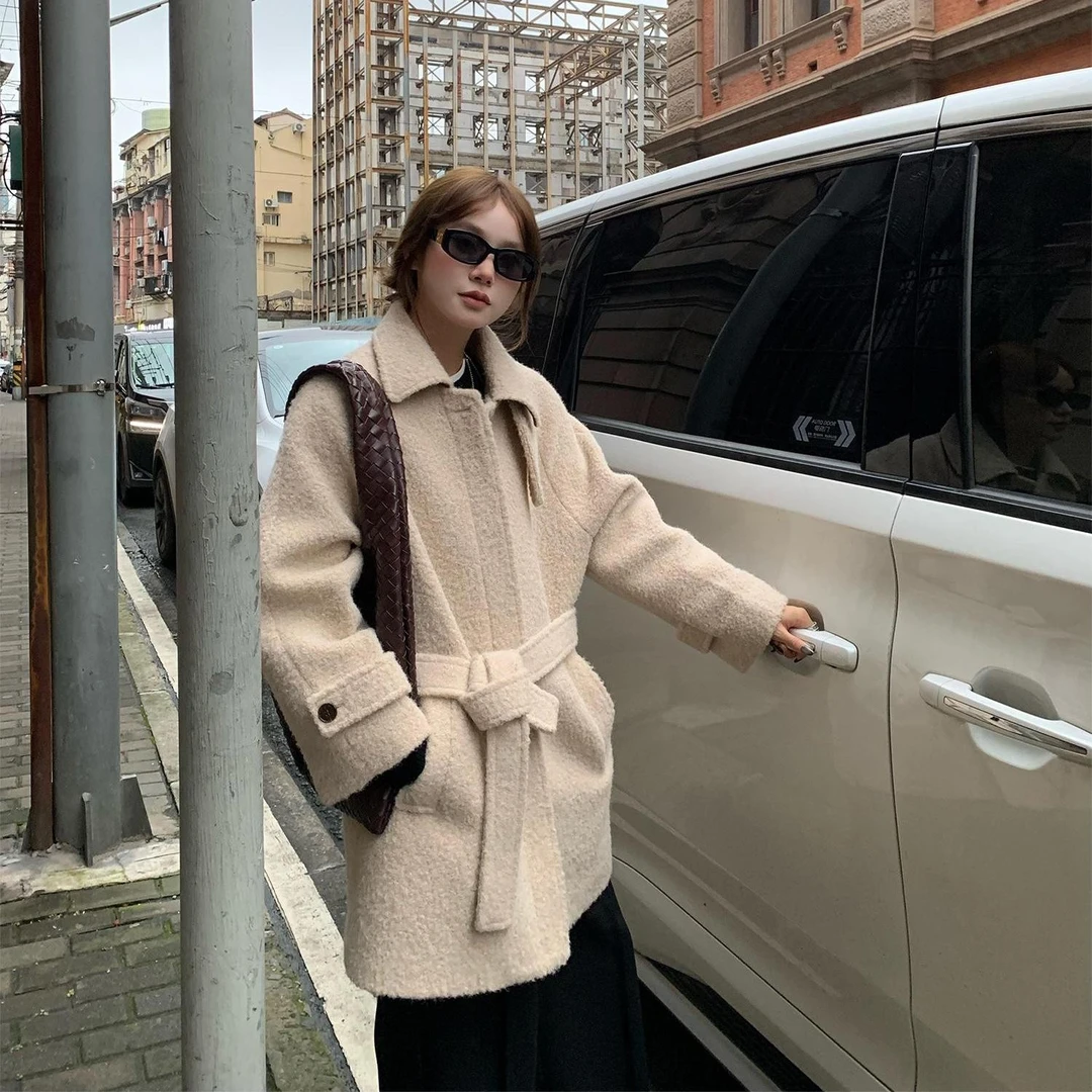 D YANGJUN【年中福利】秋冬高级感高领中长款宽松显瘦毛呢外套