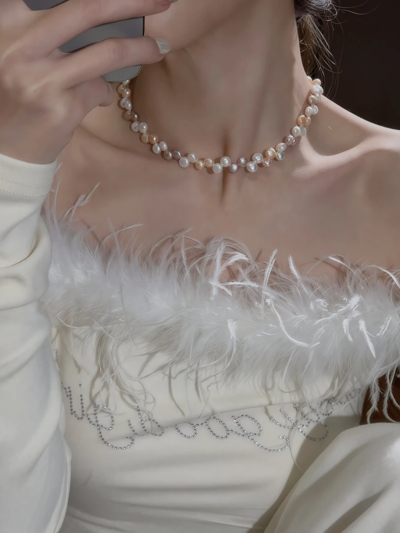 【柏林花事】天然淡水珍珠三彩项链L513