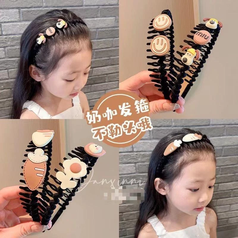 儿童奶咖卡通毛绒发箍可爱头箍不勒头小女孩公主头饰碎发卡梳