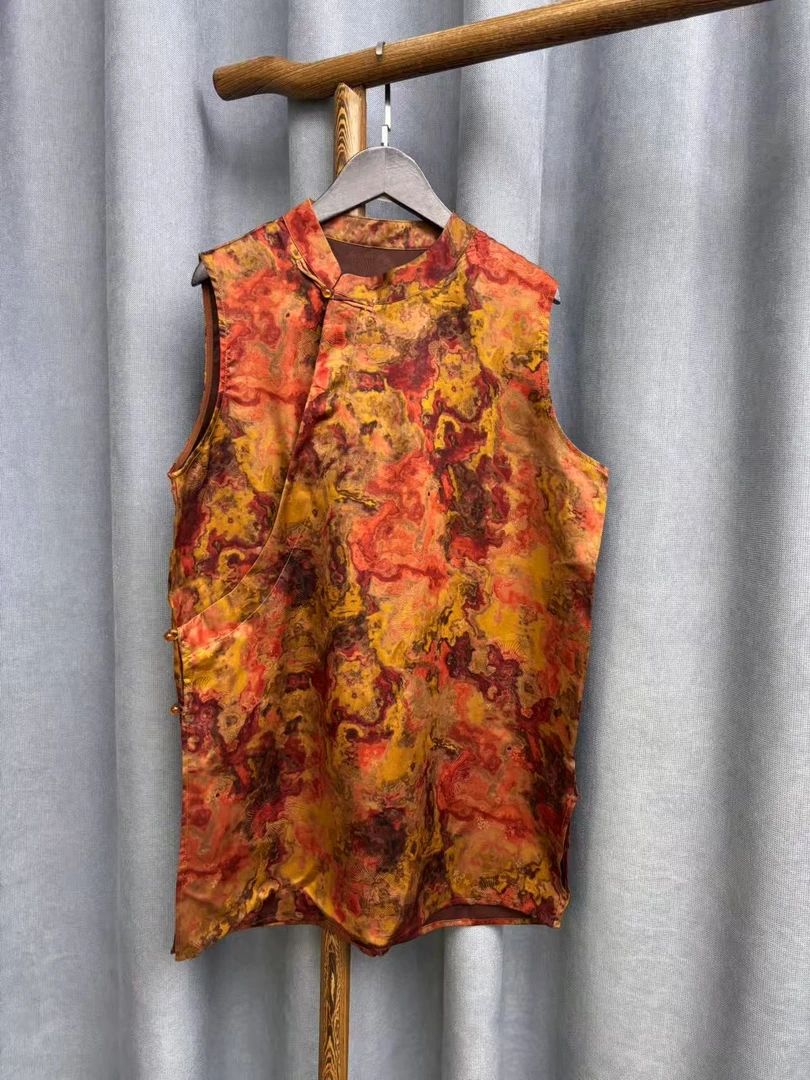 2025夏季新款时尚简约新中式桑蚕丝香云纱奥黛提花上衣女H2365