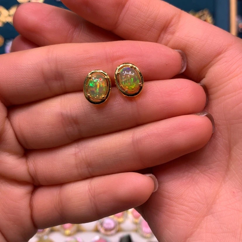 【闪购商品】欧泊耳钉款式银S925镀金镶嵌