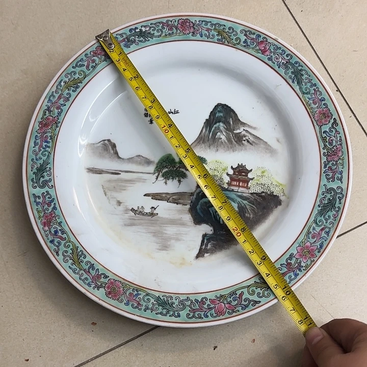 摆件陶25厘米手绘山水平盘