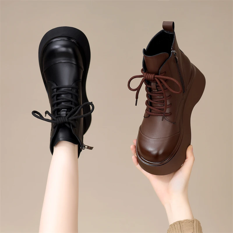 网红款2025年新款厚底复古短靴英伦风秋冬系带休闲马丁靴43大码