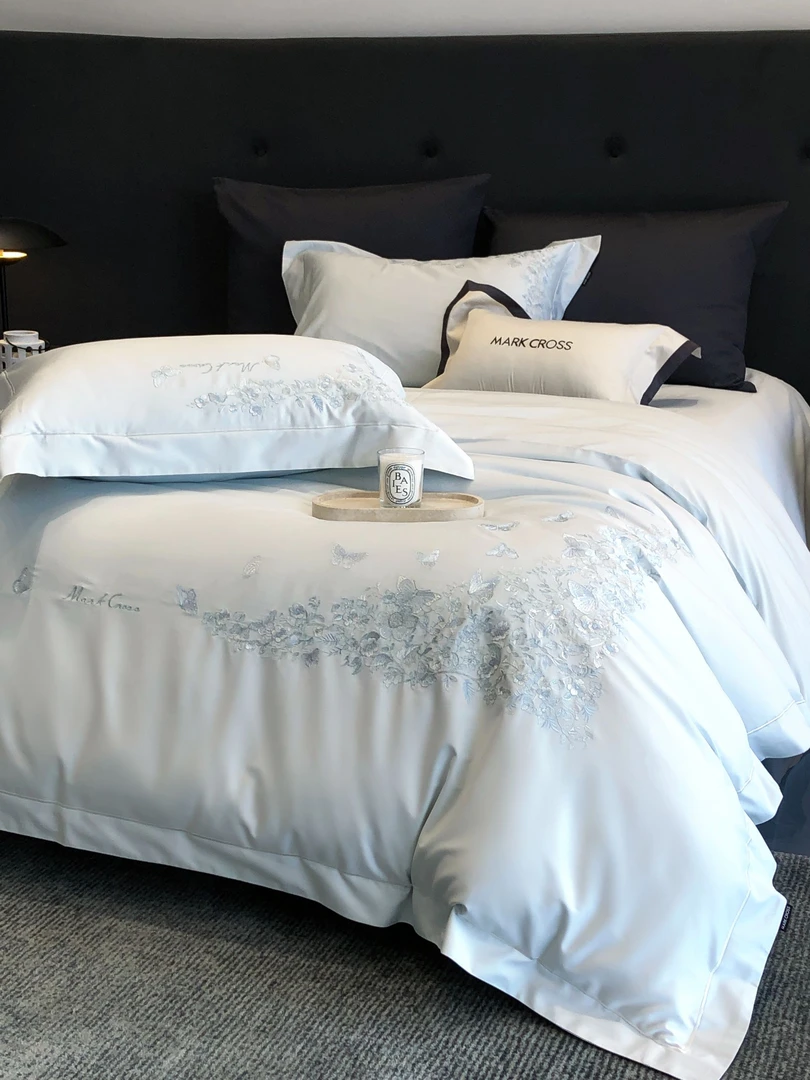 【黄先生-玛洛驰】苏莉春天 | 黄金棉刺绣极致简约纯色长绒棉四件套