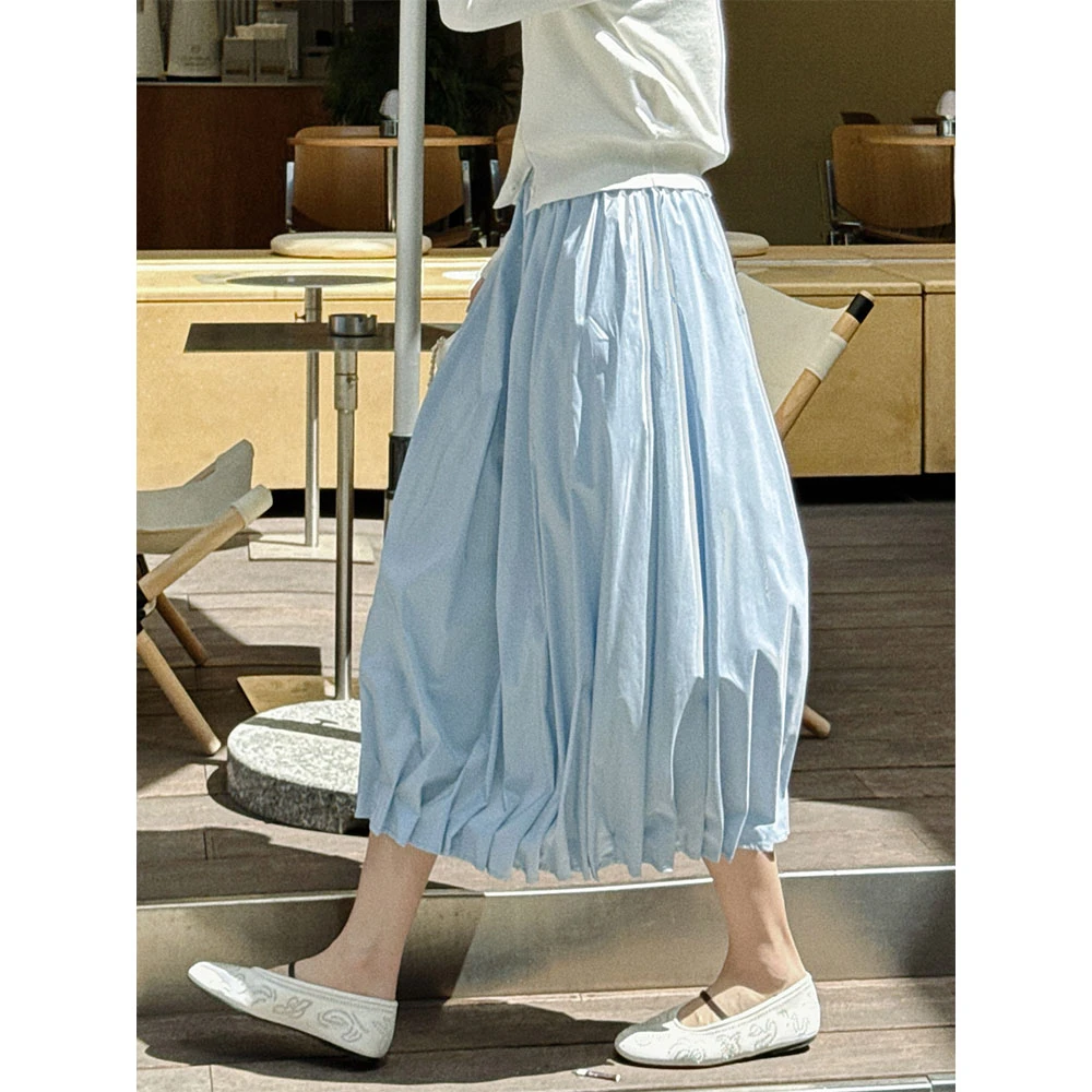 【MGDM】60支长绒棉法式气质立体褶皱花苞半身裙女2025春LFB25054