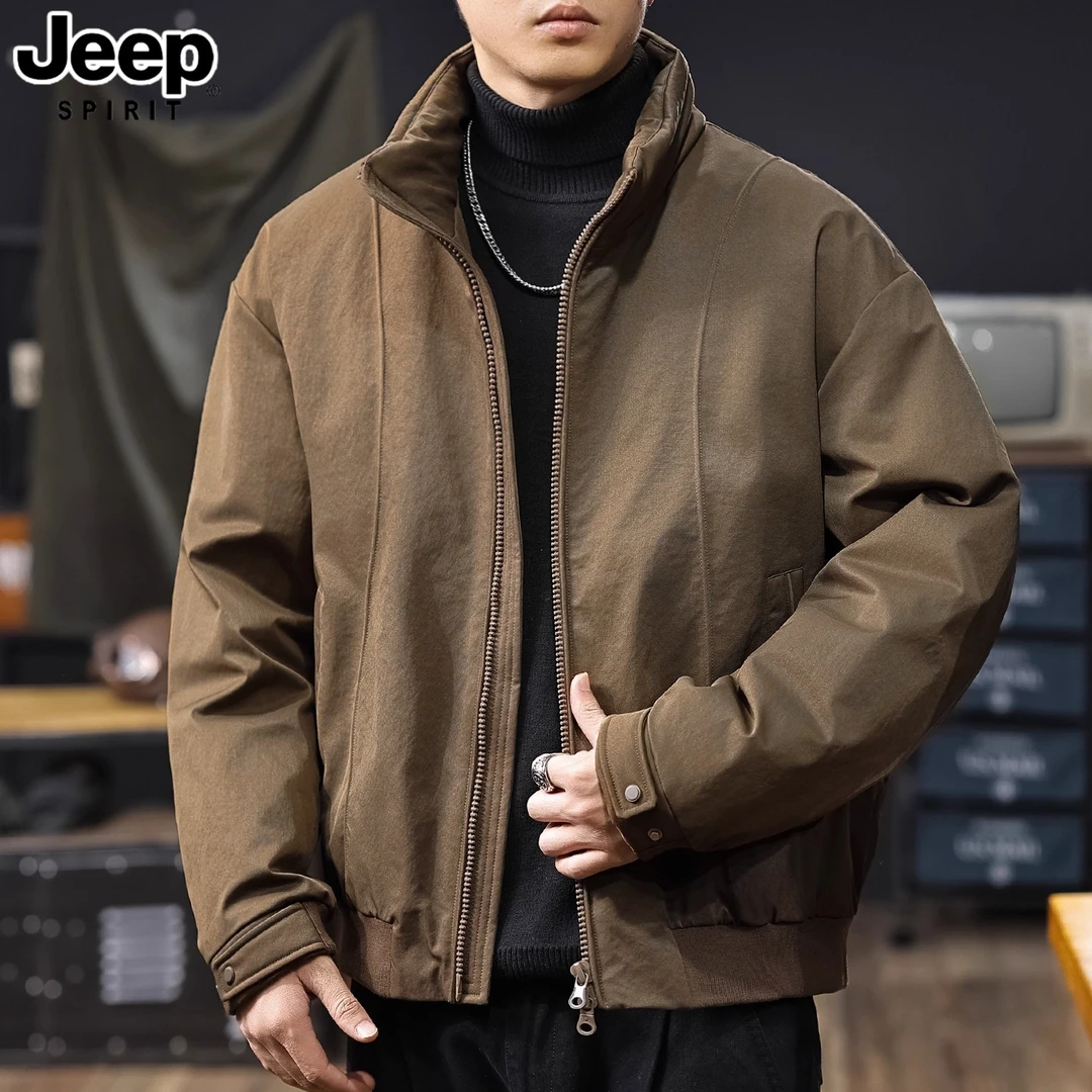 JEEPSPIRIT吉普冬季新款男士白鸭绒短款立领羽绒服美式休闲蓬松