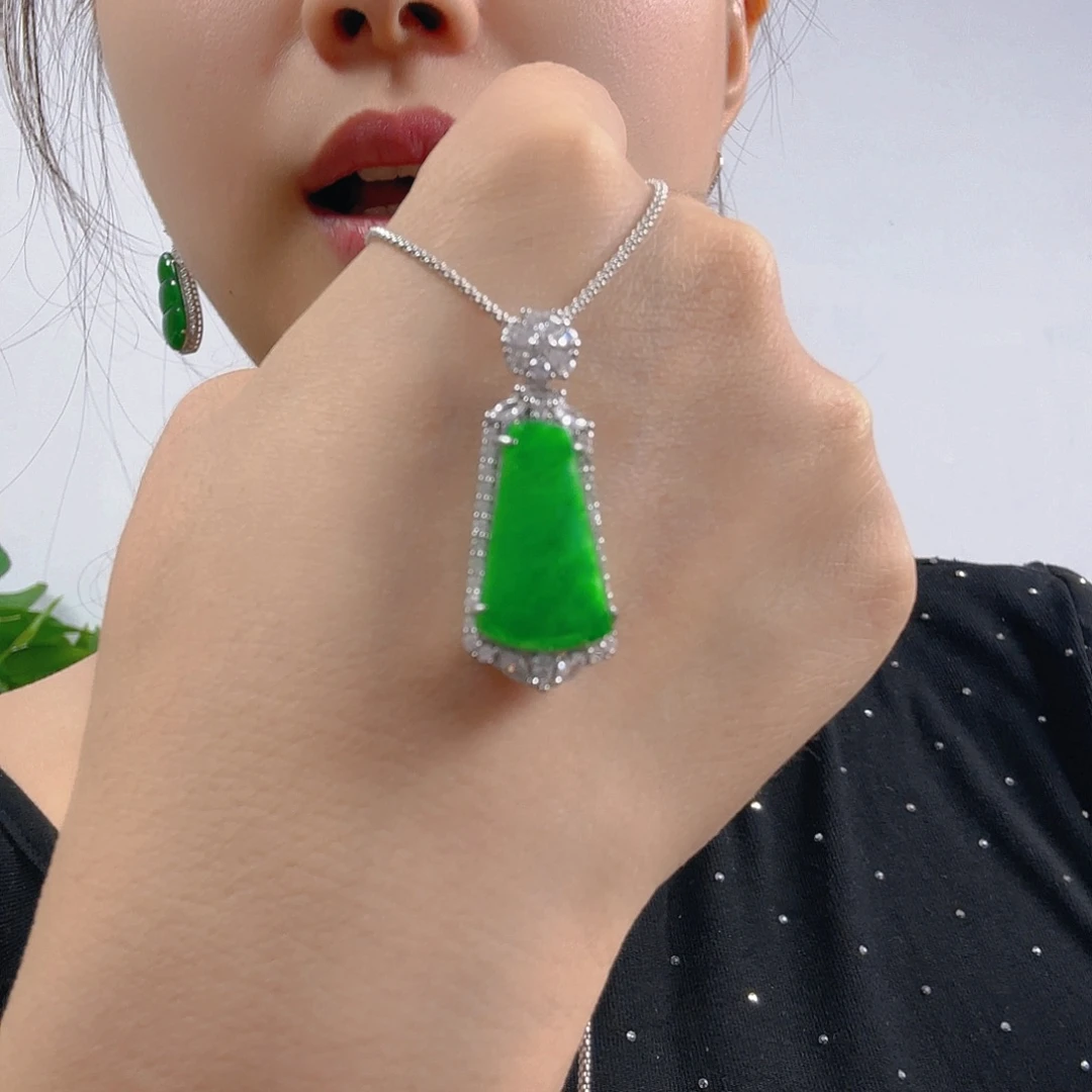 吊坠(不含链)银S925镶嵌翡翠