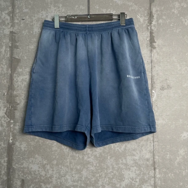 未使用 Balenciaga/巴黎世家 S*1/渐变雾霾蓝水洗做旧短裤/18269