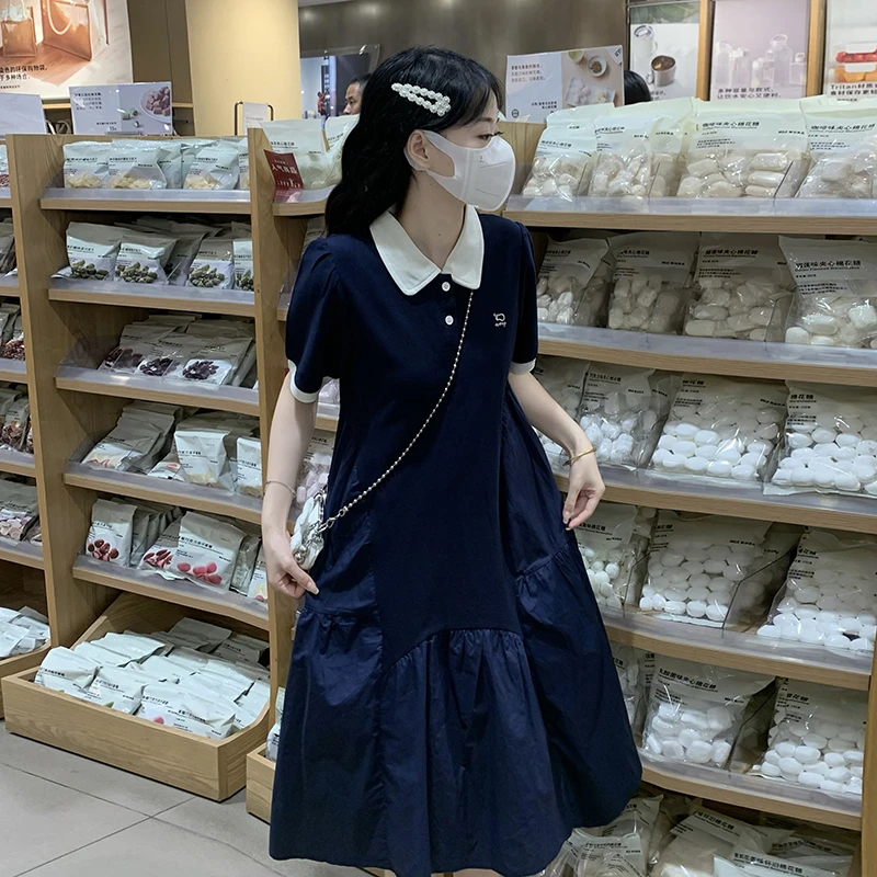 POLO领连衣裙少女夏装13-15岁初高中学生11女大童日系学院长裙子