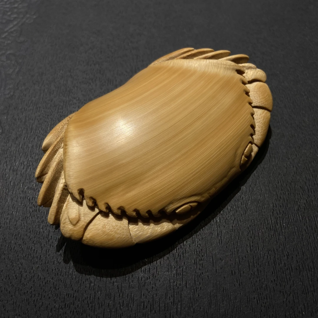 玉竹手工雕刻螃蟹茶则手把件摆件手工竹雕