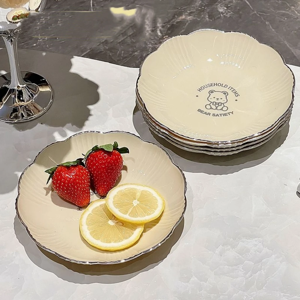 可爱小熊金边水果盘收纳盘5006