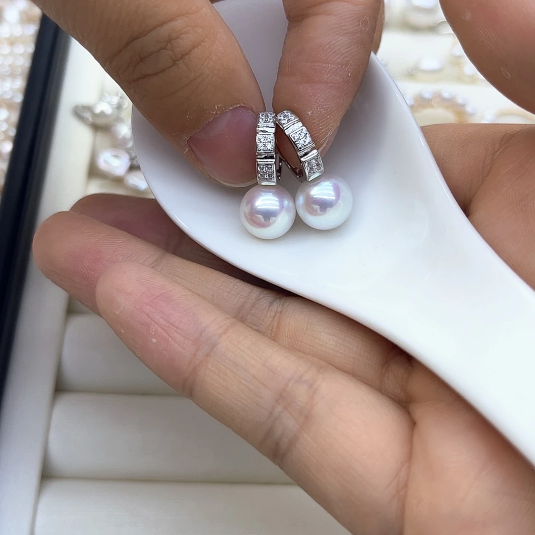 银S925镶嵌淡水珍珠耳饰