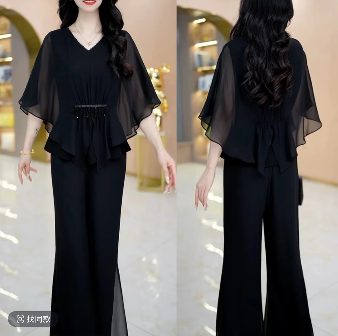 现货发【两件套】优雅大气减龄休闲收腰显瘦套裤M-4XL-25504