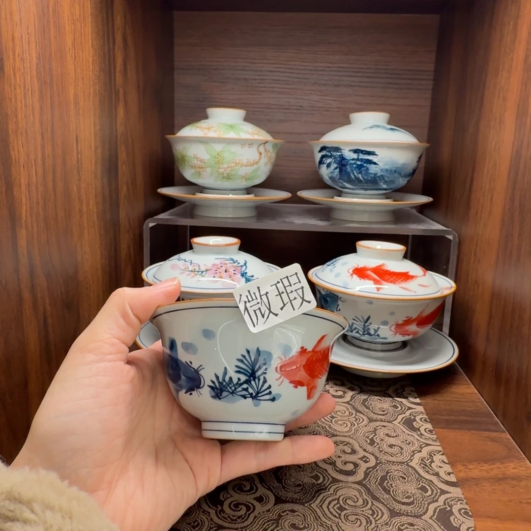 釉下手绘茶具微瑕