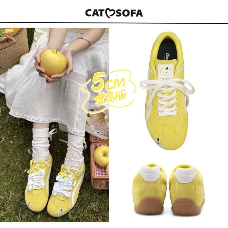 【内增高5cm猫与沙发】赛车鞋黄苹果emoji薄底鞋低帮鞋子