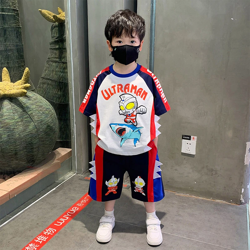 奥特曼衣服男童夏装套装洋气儿童薄款短袖2025新款时髦宝宝运动服