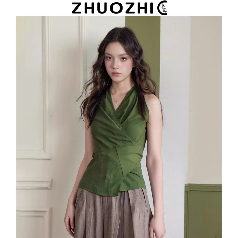 法式小香风不规则无袖衬衫夏季2025新款设计感小众宽松显瘦上衣女
