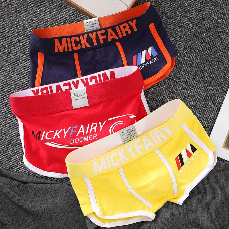 纯棉运动风 男士彩色字母运动平角内裤青少年学生内裤