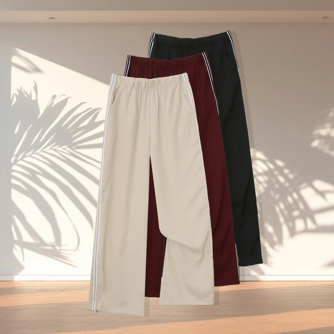 拼接休闲裤直筒舒适透气减龄松紧腰设计感女士百搭休闲裤1F760