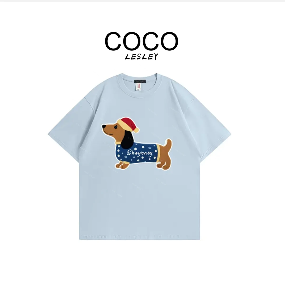 【COCO LESLEY】IDLE IDOL夏季新款小狗百搭休闲透气亲肤情侣款短袖