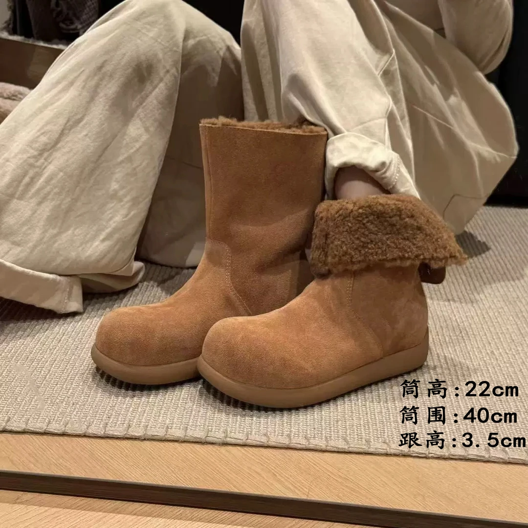 【牛皮】小土豆2025冬季加绒新款圆头中筒棉靴显瘦雪地靴NX2615