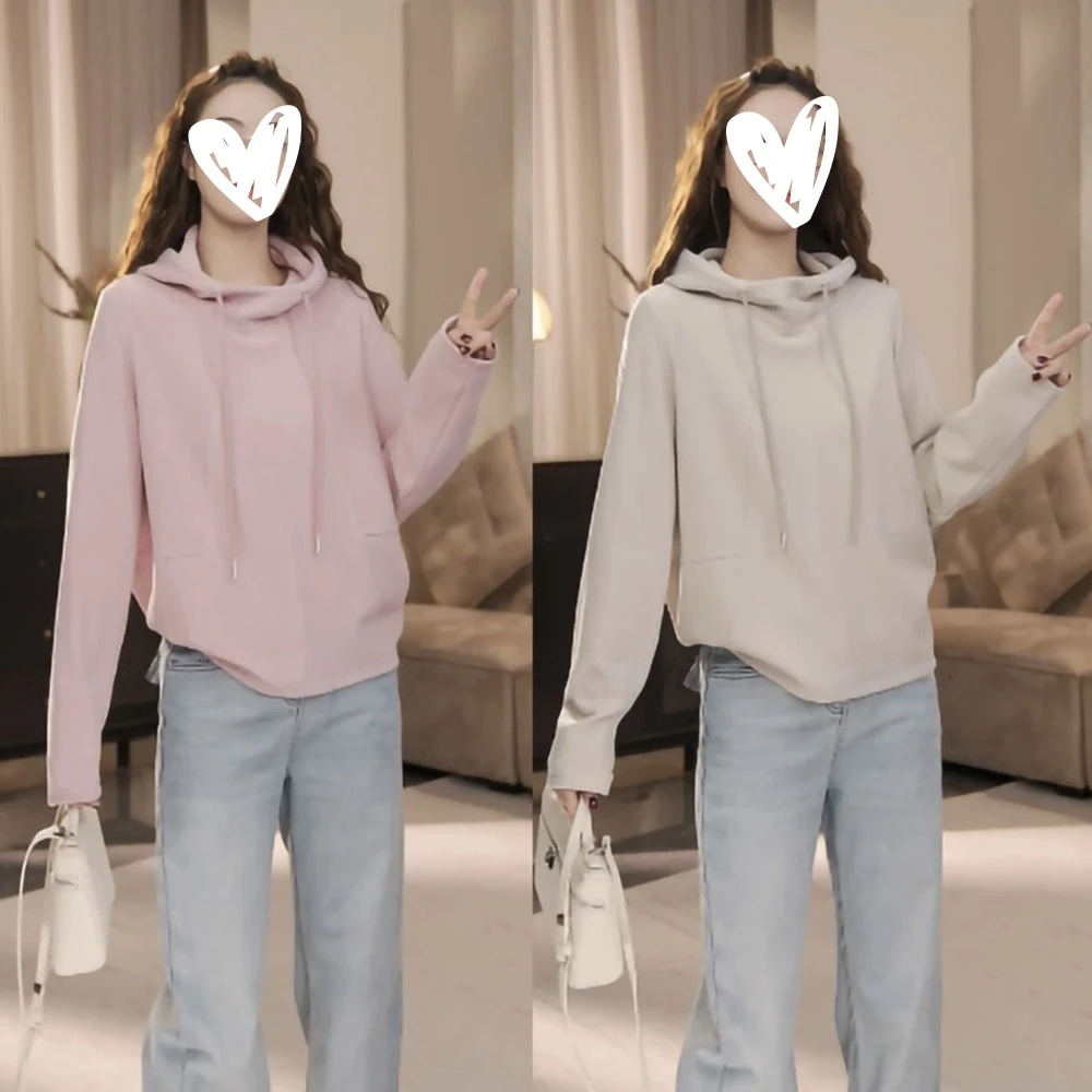 【软糯】冬季加绒纯色连帽百搭卫衣休闲风连帽秋季慵懒风女W1069