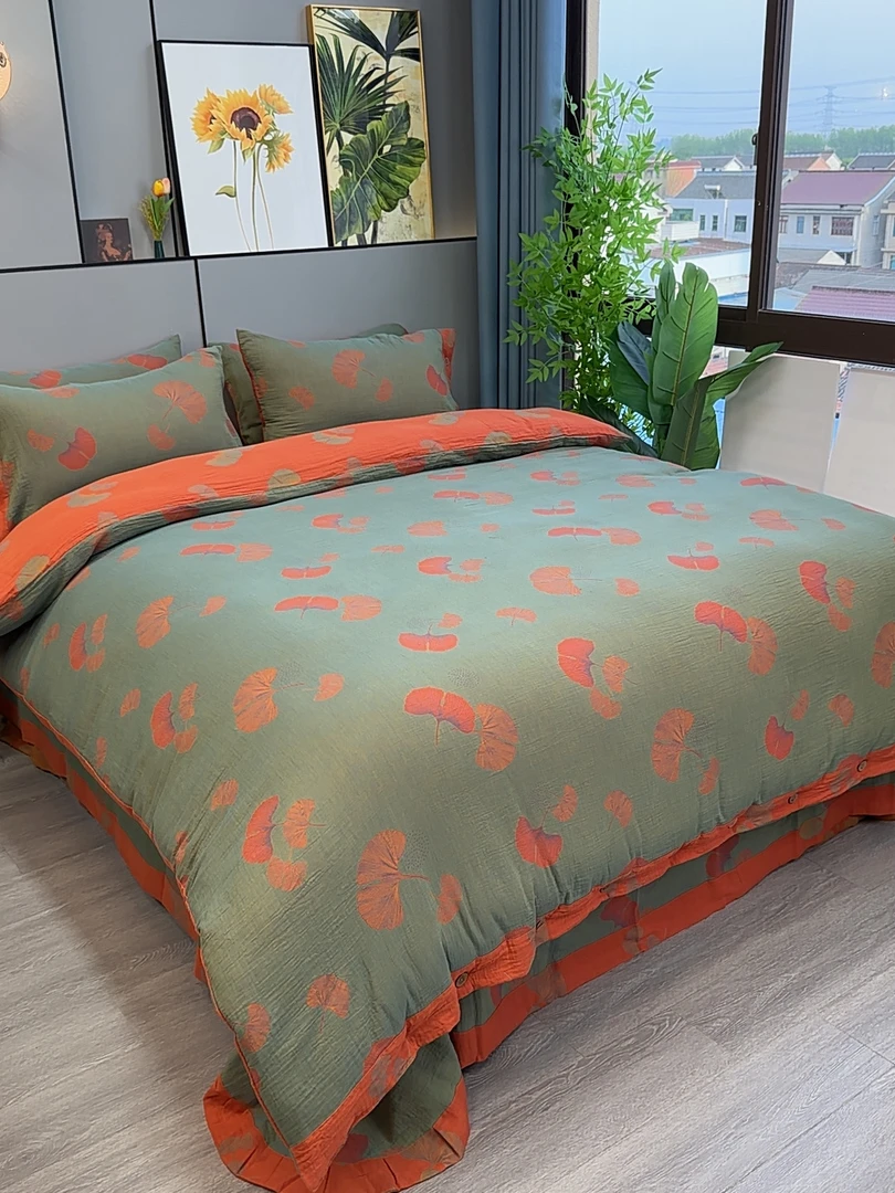 【江南馆】纽扣款-加厚双层纱四件套纯棉全棉工艺 婴幼A类 亲肤透气