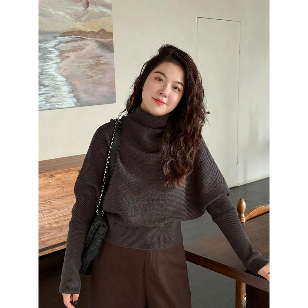 WenWen小个子高级感堆堆领毛衣025新款秋冬蝙蝠袖针织衫2461