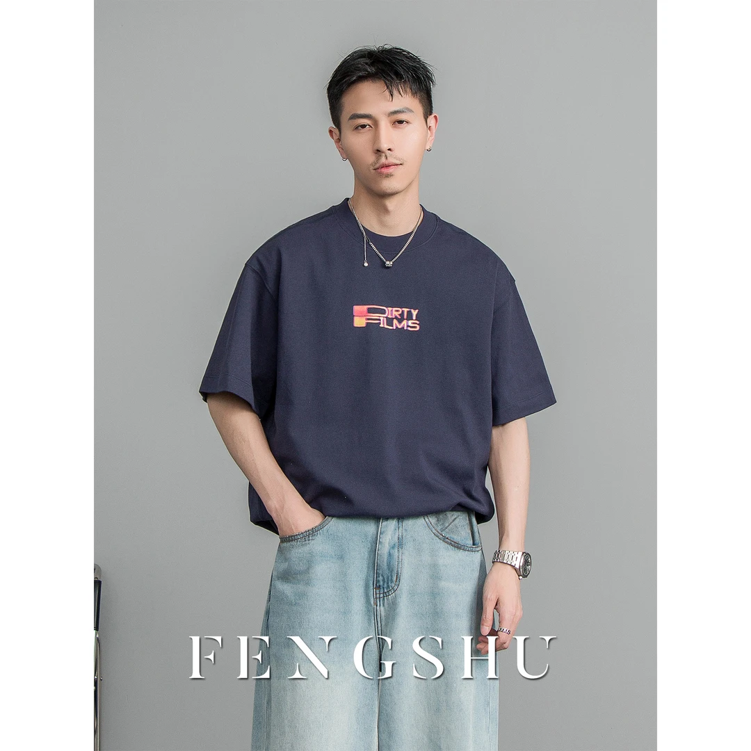 FENGSHU立体字母印花短袖T恤男夏季新款情侣宽松百搭潮流休闲半袖