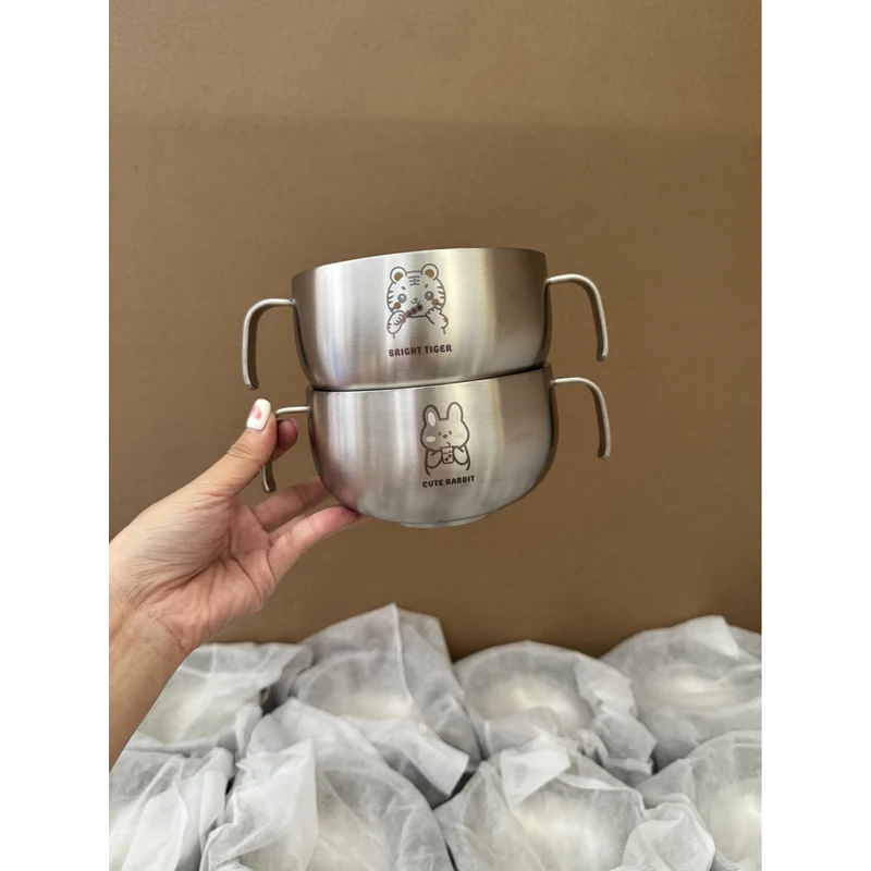 可儿亲·316不锈钢儿童碗双层加厚双耳汤碗带把手吃饭碗防摔防烫碗