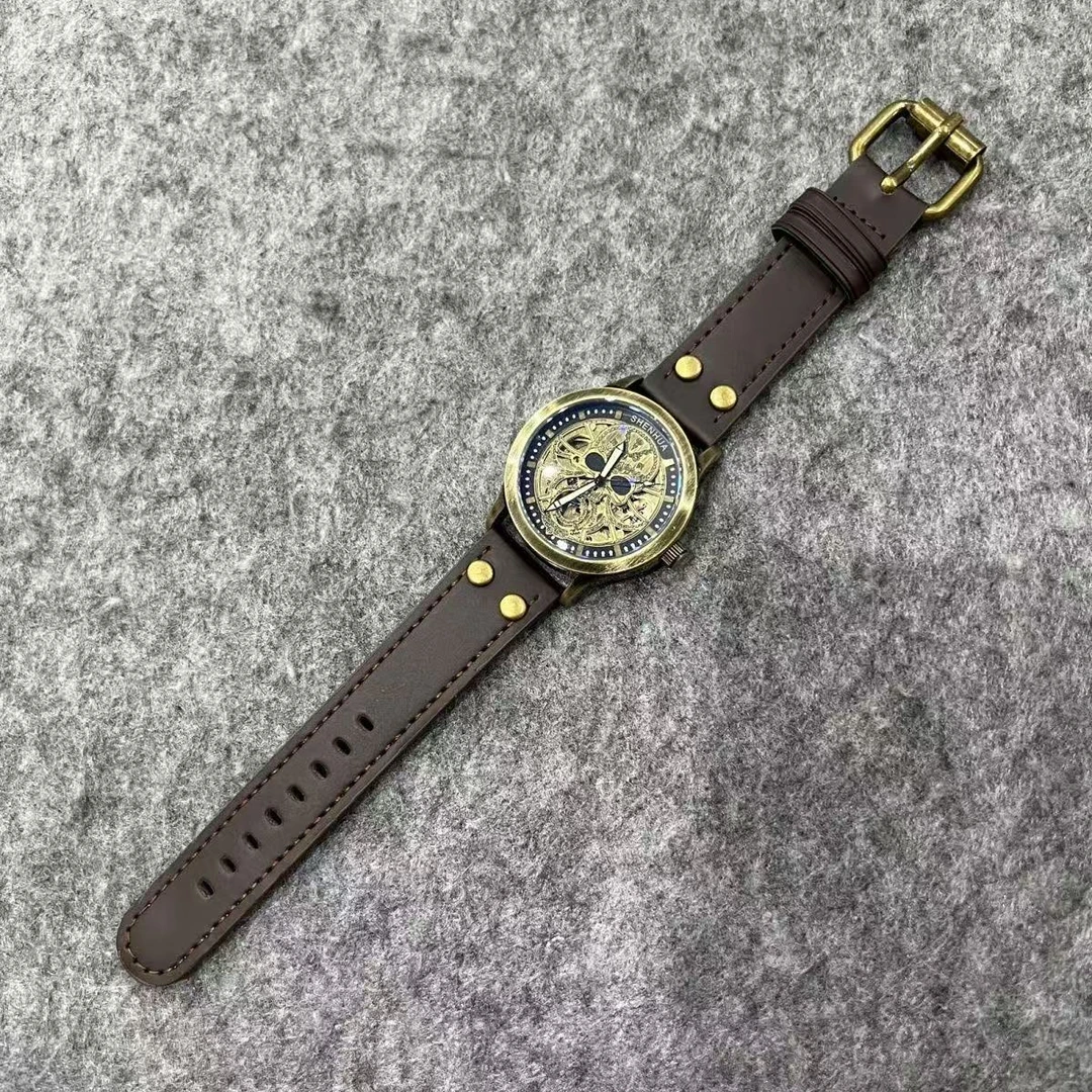 哥特风古铜色骷髅【全新捡漏自动机械皮带男表高端个性雕花暗黑】