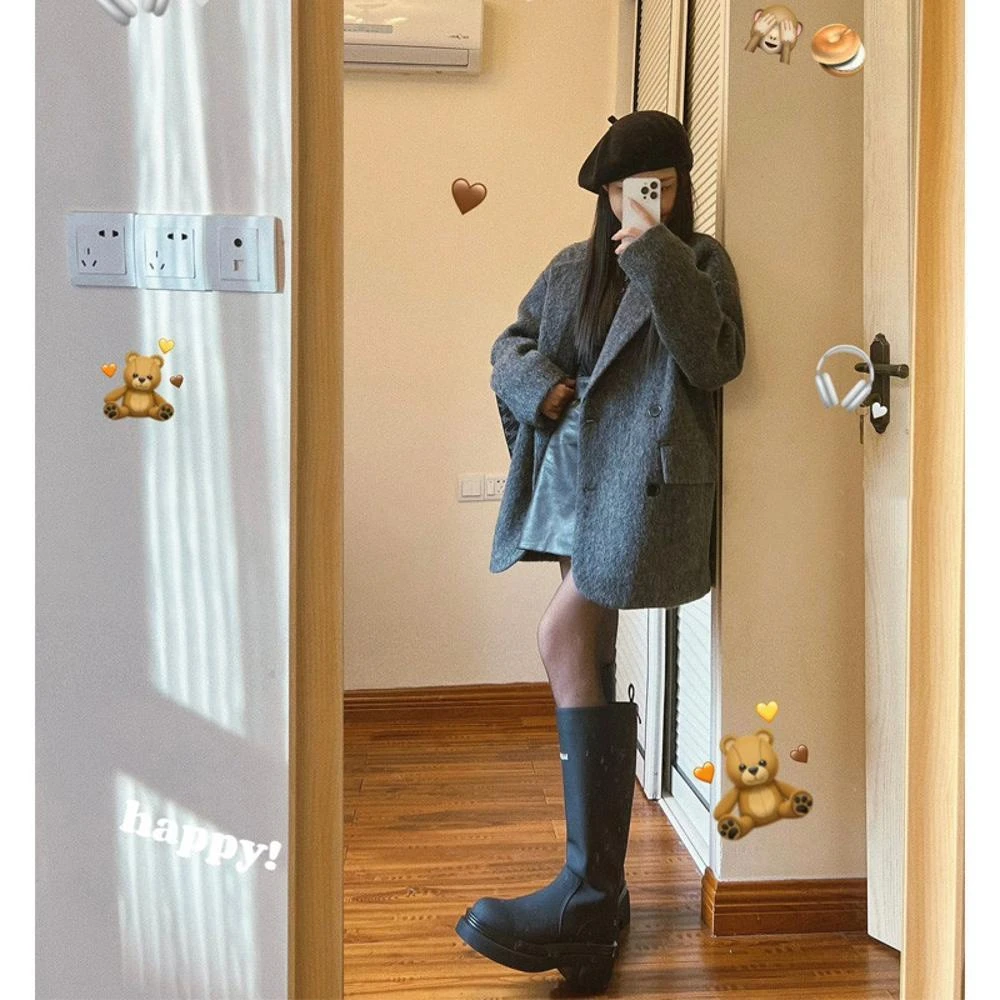 今年流行灰色大衣秋冬韩系高级感超好看夹棉短款毛呢西装外套女厚