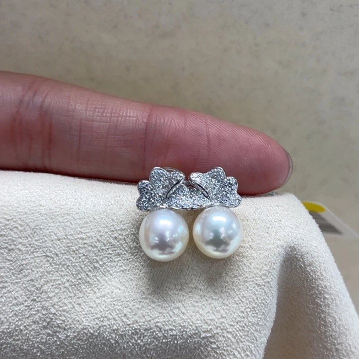 银S925镶嵌耳饰海水珍珠AK8-9m 3号