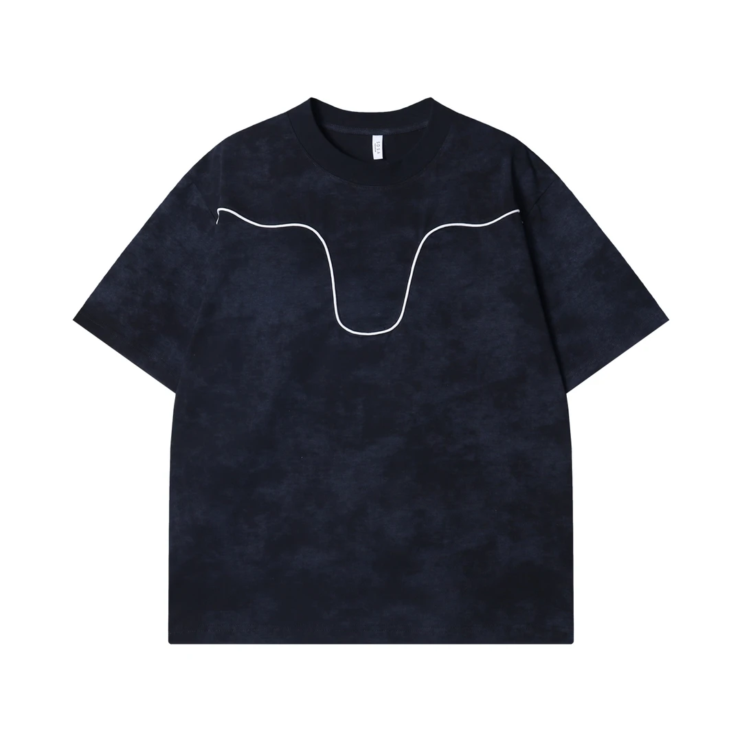 夏季高级感新款韩系简约立体撞色线条圆领短袖T恤百搭简约上衣