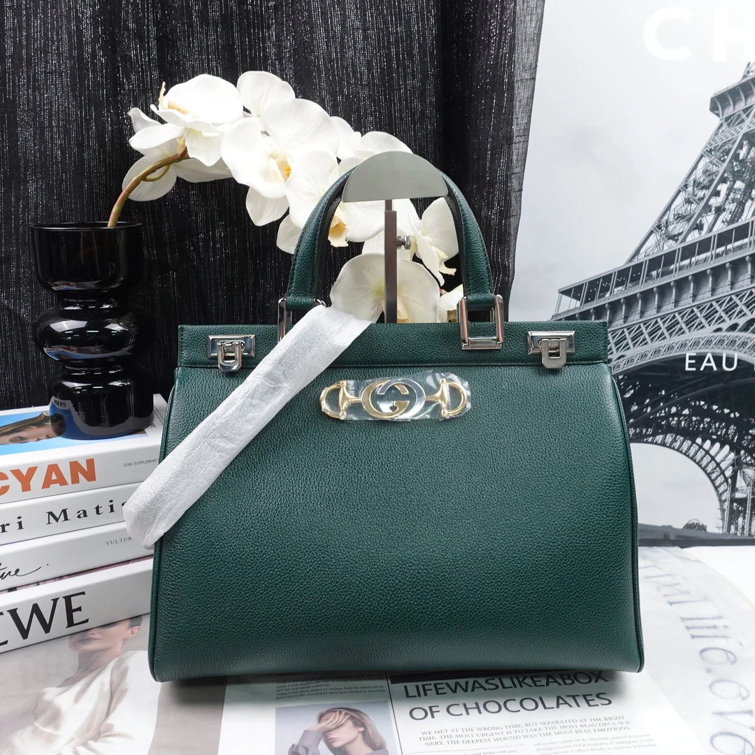 95新 GUCCI/古驰 绿色手提斜挎包T10197529