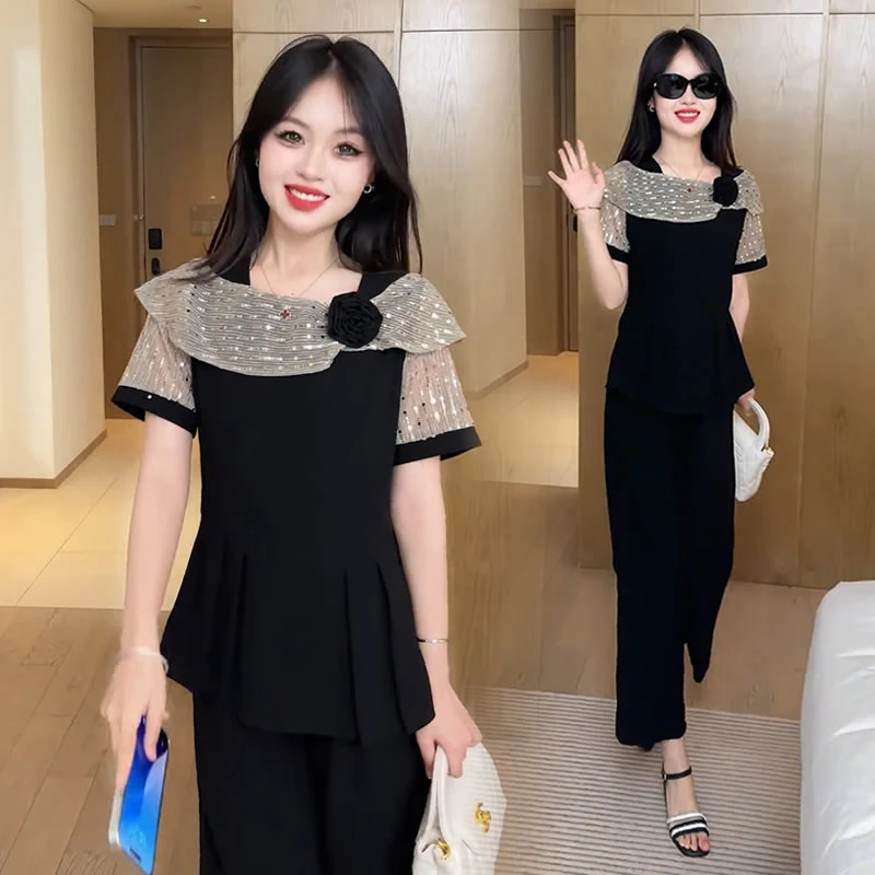 【有运费险】气质显瘦减龄两件套女2025夏季新款时尚不挑人短袖套装