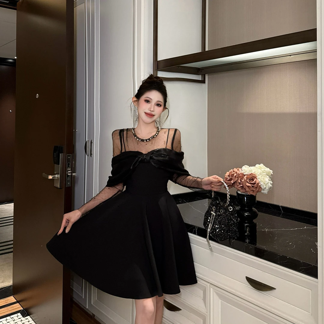 【惠子原创】时尚气质优雅法式蕾丝性感收腰名媛赫本风连衣裙21405