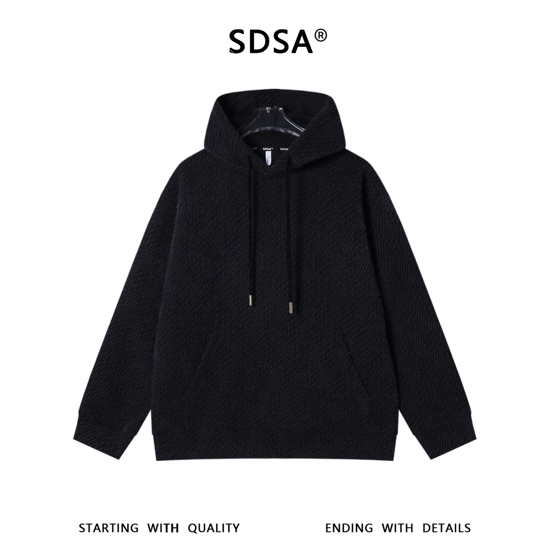 SDSA男士秋冬新款痞帅男装简约时尚肌理感设计抽绳连帽卫衣百搭