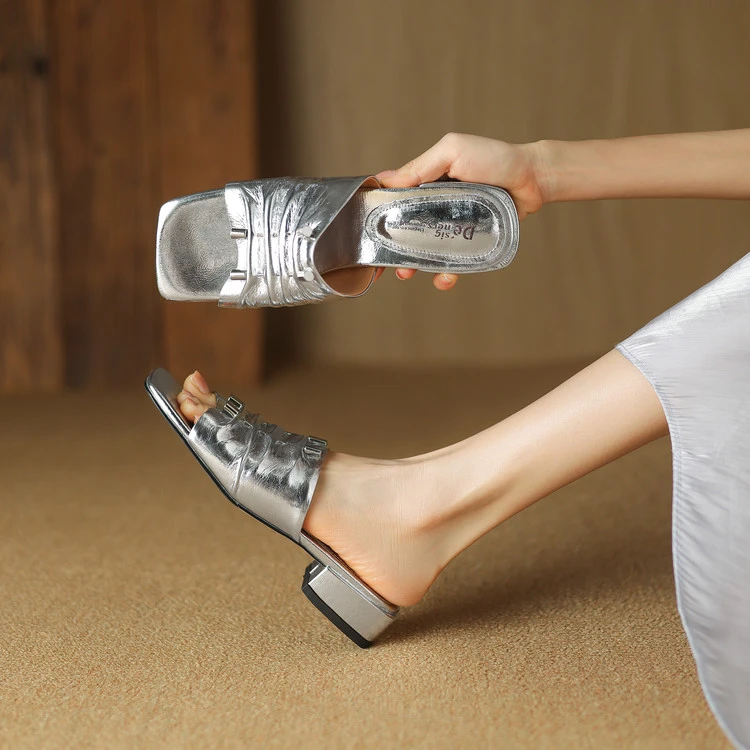 3cm 法式气质通勤休闲百搭粗跟一字拖夏季韩版简约时尚外穿凉拖鞋