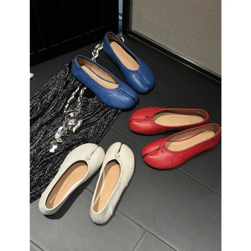 A美洋MEIYANG 英梨分趾单鞋 牛皮革|简约百搭小众捏褶平底鞋-周四