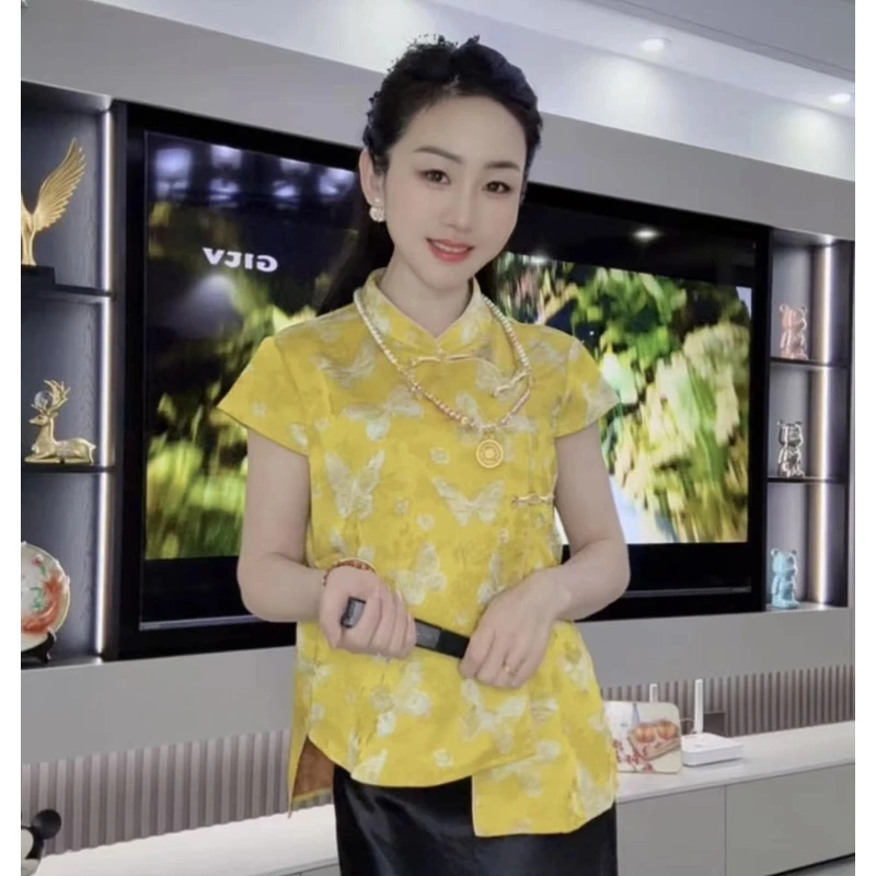 慧姐专属（福蝶）新中式国风夏季高级感短袖小衫百搭上衣唐装中国风