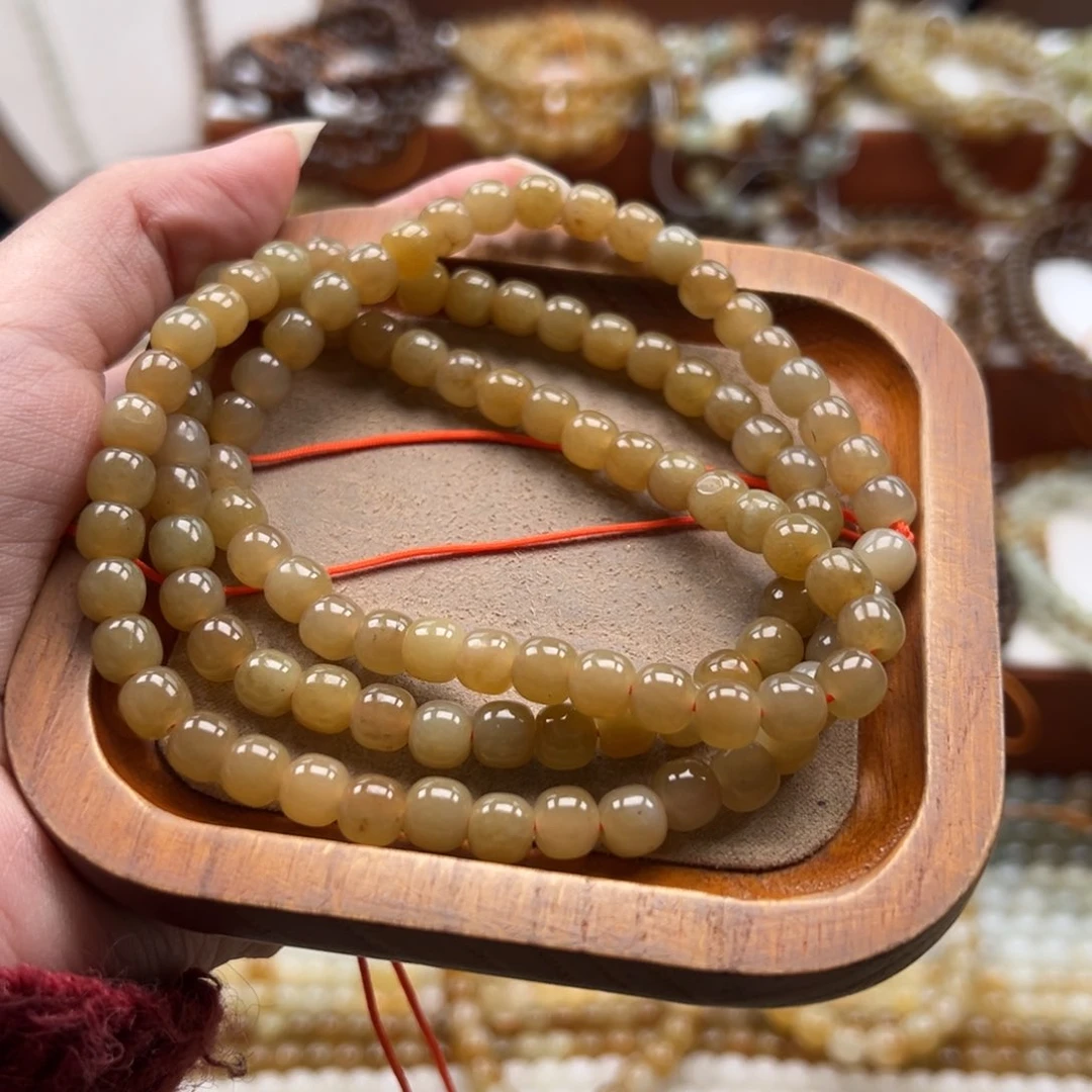 毛衣链未镶嵌和田玉珠串6*7mm