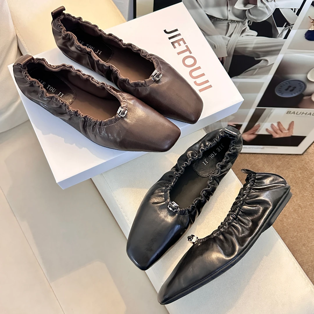 新款复古蛋卷鞋口女平跟浅口单鞋