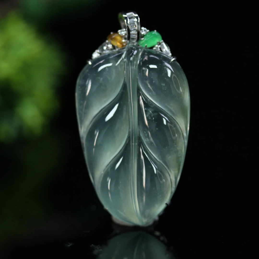 95天然缅甸翡翠A货18K镶冰晴底金枝玉叶吊坠/1230762/拍卖