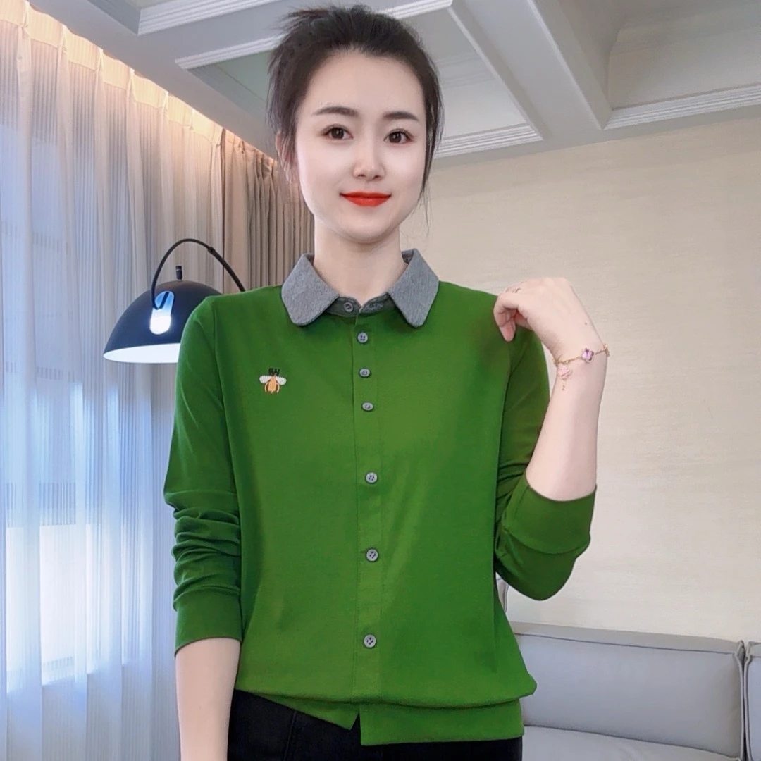 春季薄款拼色领棉衬衫6636款