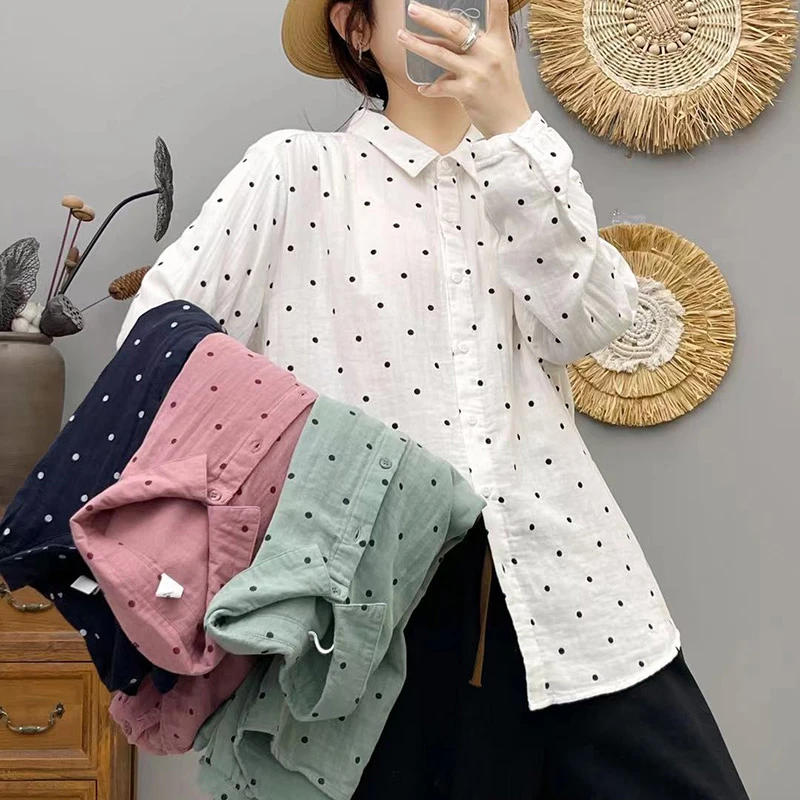 （衣兮多色波点长袖衬衫）8586早秋韩版时尚百搭波点翻领衬衫Z