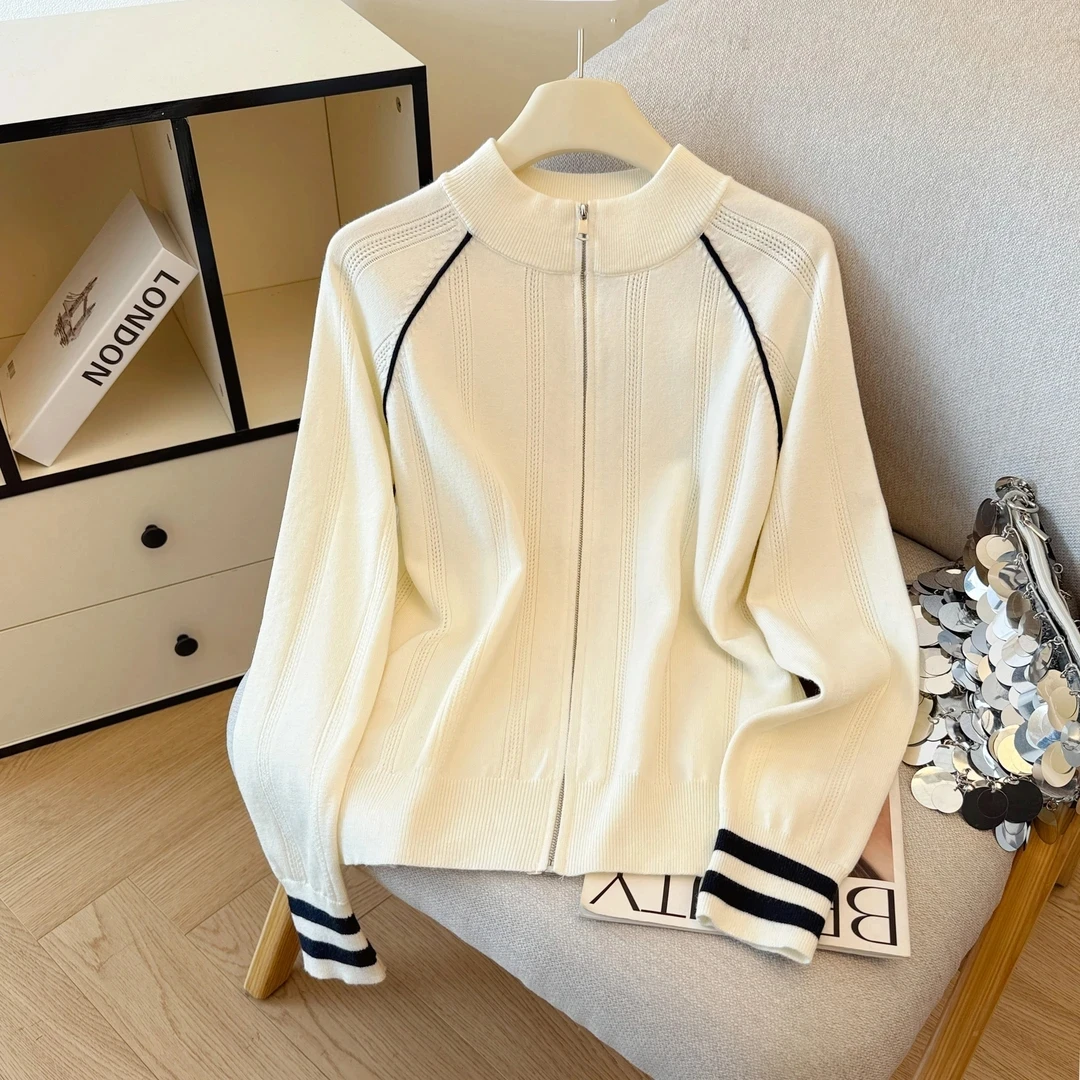 韩系学院风立领拉链长袖针织开衫女秋冬洋气减龄外穿毛衣外套上衣