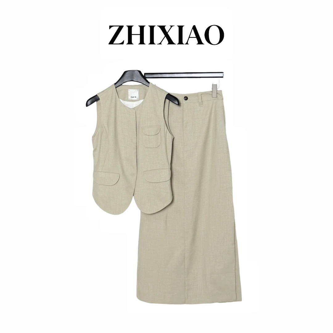 【ZHIXIAO】春季新款：胸口袋马甲套装71338
